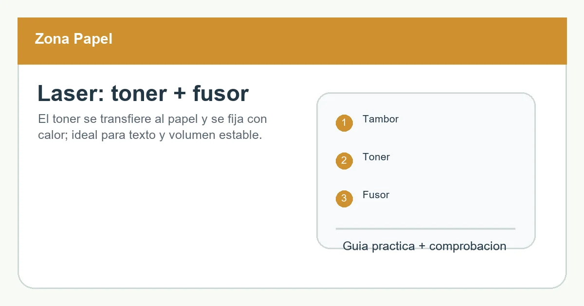 Diagrama de tambor, tóner y fusor en una impresora láser.